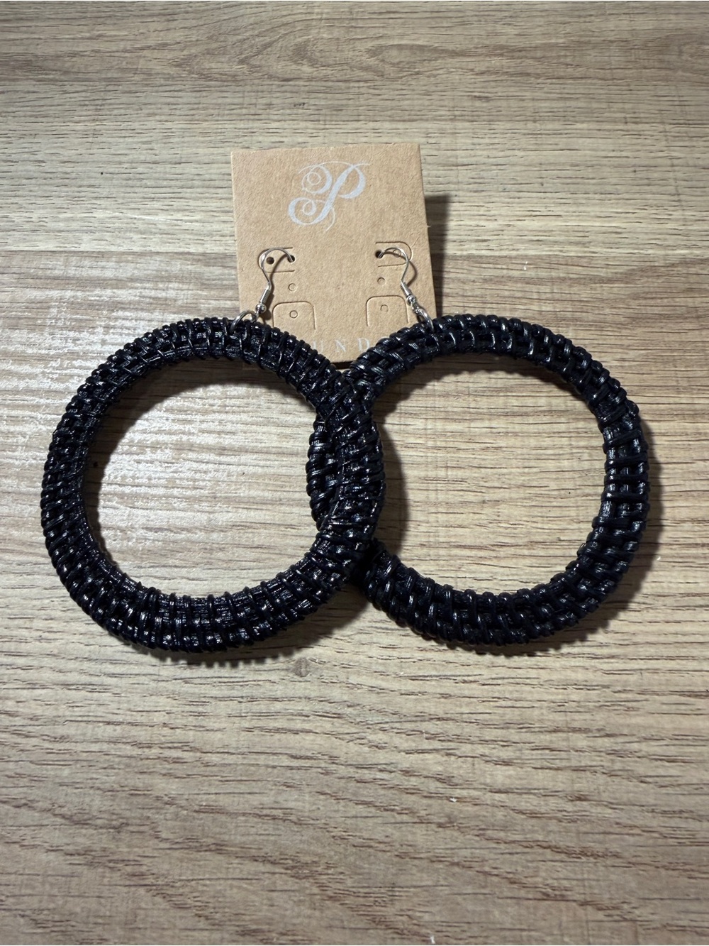 Plunder Black Woven Round Hoop Earrings
